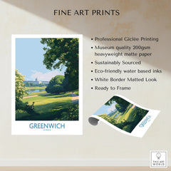 Greenwich London fine art print with park landscape, white border, unframed, eco-friendly inks