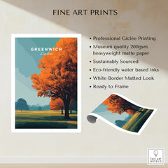 Greenwich London art print with orange tree, unframed matte poster, home decor wall art