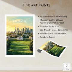 Greenwich London skyline fine art print on matte paper, unframed, eco-friendly ink, wall art