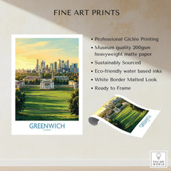 Greenwich London skyline fine art print with white border and museum quality details.