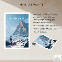 Grindelwald Switzerland Wall Art Print | Alpine Cable Car Travel Posters showcasing a stunning mountain landscape.