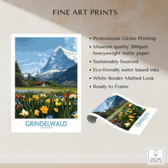 Grindelwald Switzerland Canvas Print | Scenic Swiss Village Landscape Poster displayed with professional printing details