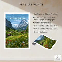 Grindelwald Switzerland Wall Art Print | Summer Alps Nature Travel Posters - Giclée print of vibrant alpine landscape.