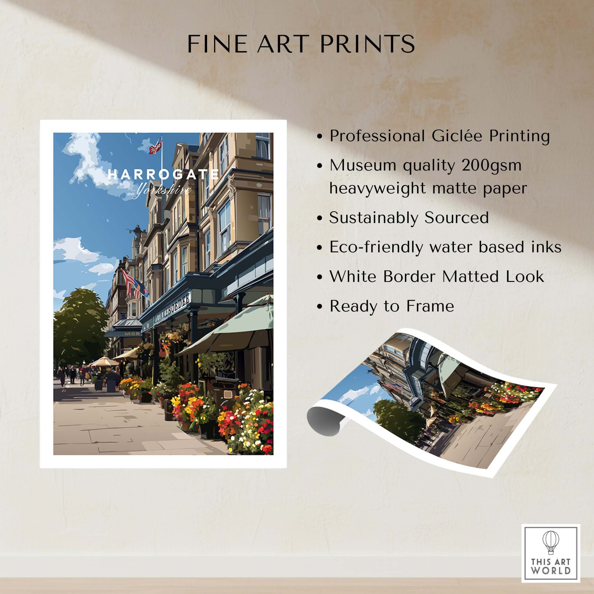 Harrogate Street View Print | Yorkshire Home Decor showcasing elegant architecture and vibrant streetscape in Harrogate.