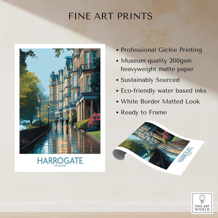 Harrogate Yorkshire Victorian Terrace Art Print | Rainy Street Poster featuring vibrant colors and fine art details.