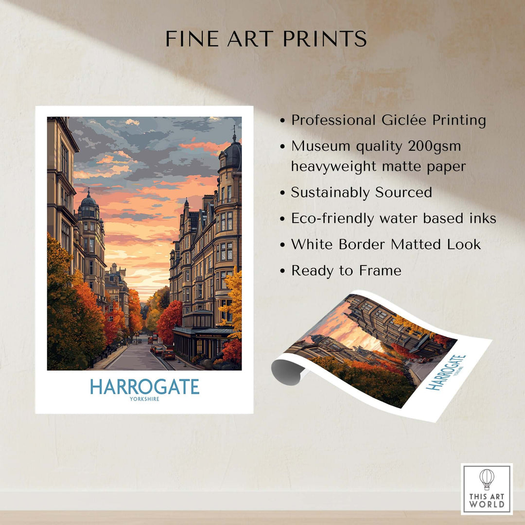 Harrogate Yorkshire Autumn Street Art Print | Sunset Avenue Poster featuring a stunning autumn scene with rich colors.