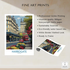 Harrogate Yorkshire Print | Floral Street Scene Poster showcasing vibrant architecture and floral details.
