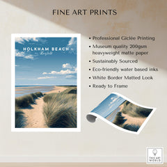 Holkham Beach Norfolk Wall Art Print | Coastal Sand Dunes Travel Poster showcasing stunning coastal scenery.