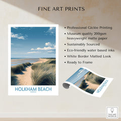 Holkham Beach Norfolk Poster | North Norfolk Shoreline Nature Canvas Print showcasing professional Giclée printing details.