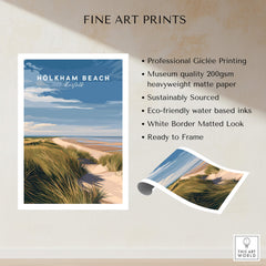 Holkham Beach Norfolk Travel Poster | Serene Beach Pathway Wall Art Print showcasing professional printing and eco-friendly design.