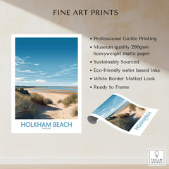 Holkham Beach Norfolk Poster | Serene Coastal Landscape Canvas Print showcasing professional Giclée printing and eco-friendly materials.
