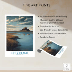 Holy Island Northumberland Poster | Historic England Coast Canvas Print showcasing professional Giclée printing and museum-quality paper.