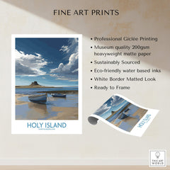 Holy Island Northumberland Poster | North Sea Coast Canvas Print featuring a scenic view of boats by the shore.