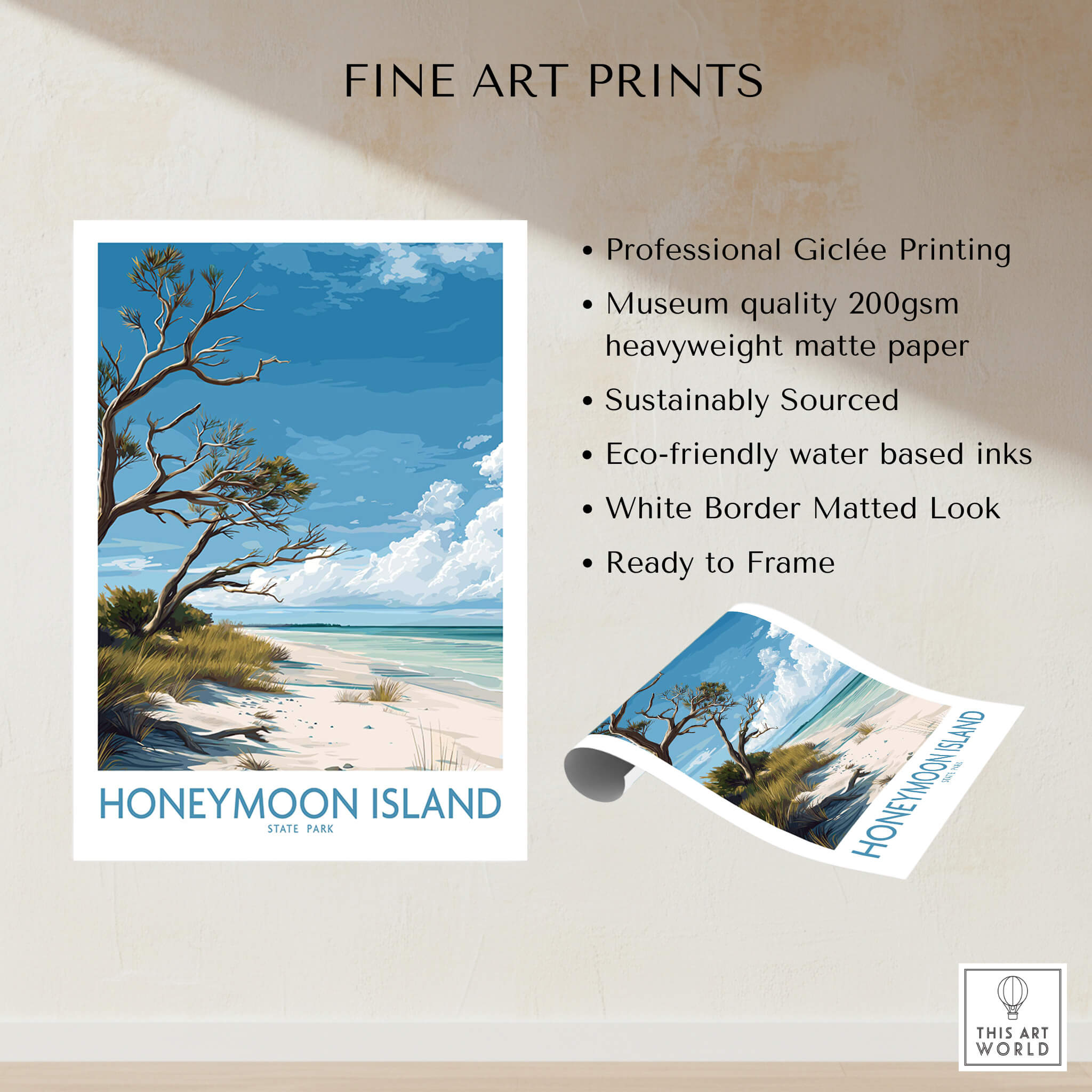Honeymoon Island Poster | Florida State Park Coastline Canvas Print showcasing serene beach scenery and nature.