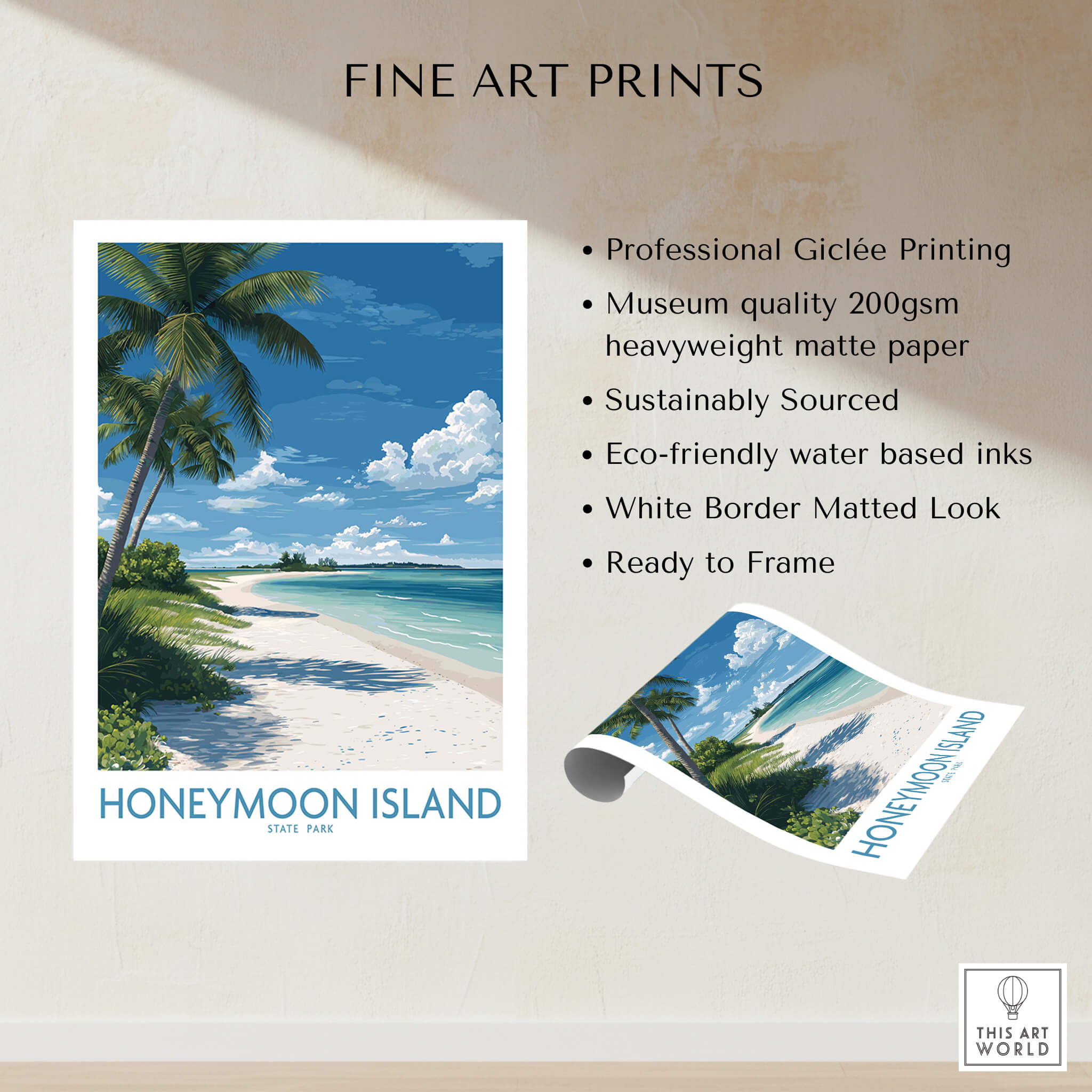 Honeymoon Island Poster | Sunny Florida Gulf Canvas Print showcasing professional Giclée printing on heavyweight matte paper.