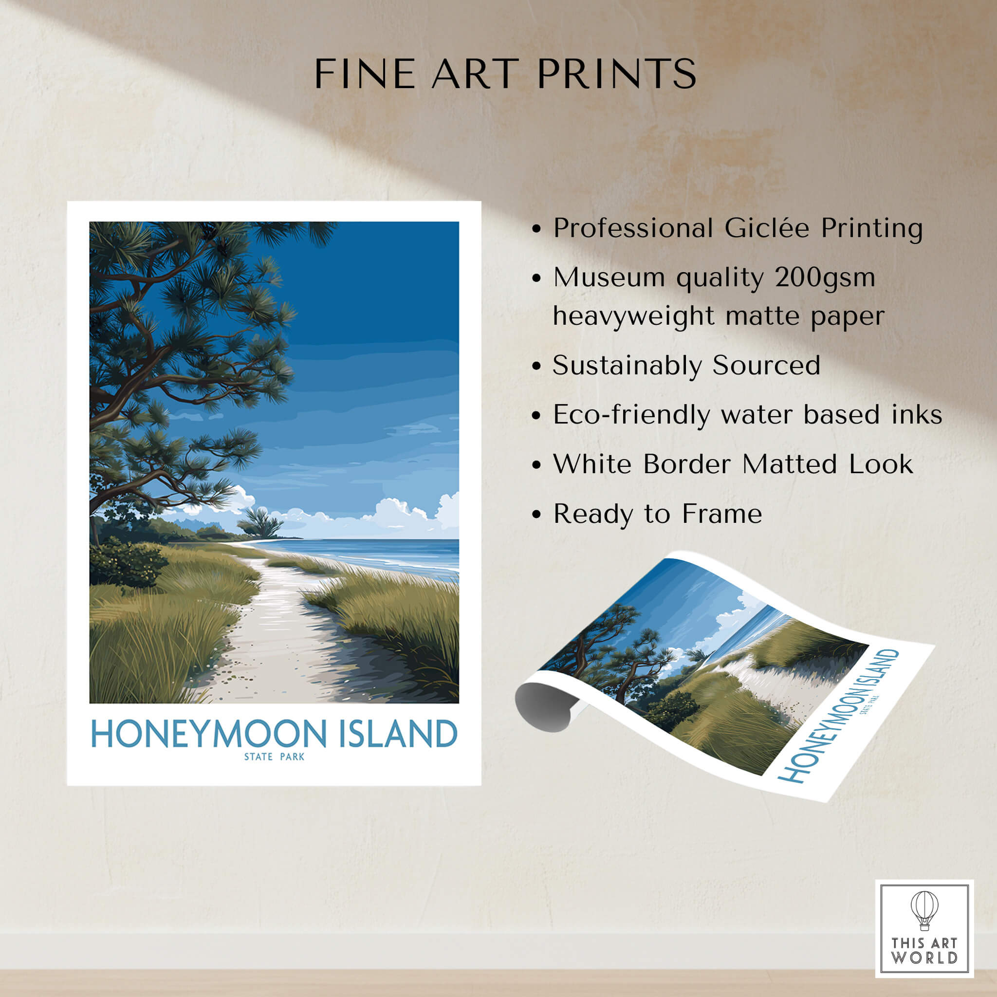Honeymoon Island Florida Poster | Gulf Coast Landscape Canvas Print showcasing the serene shoreline and natural beauty.