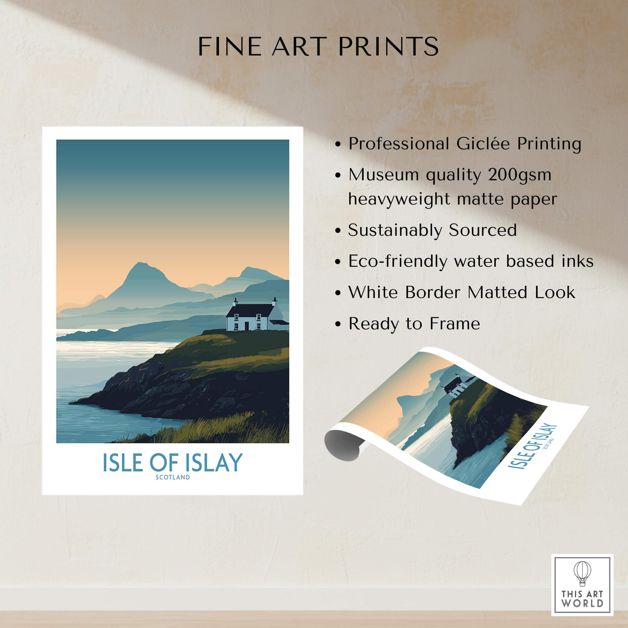 Isle of Islay Scotland Canvas & Art Print showcasing professional Giclée printing with a stunning coastal landscape.