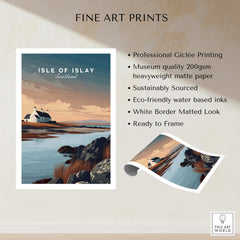 Isle of Islay Scotland Travel Posters | Scenic Coastal Cottage Wall Art Print featuring a charming cottage by the sea.