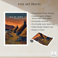 Isle of Lewis Scotland Travel Poster | Blackhouse Village Wall Art Print with Giclée printing and eco-friendly materials