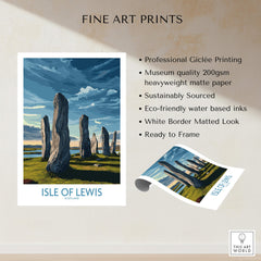 Isle of Lewis Scotland Poster | Ancient Megalithic Site Canvas Print featuring standing stones and scenic landscape.