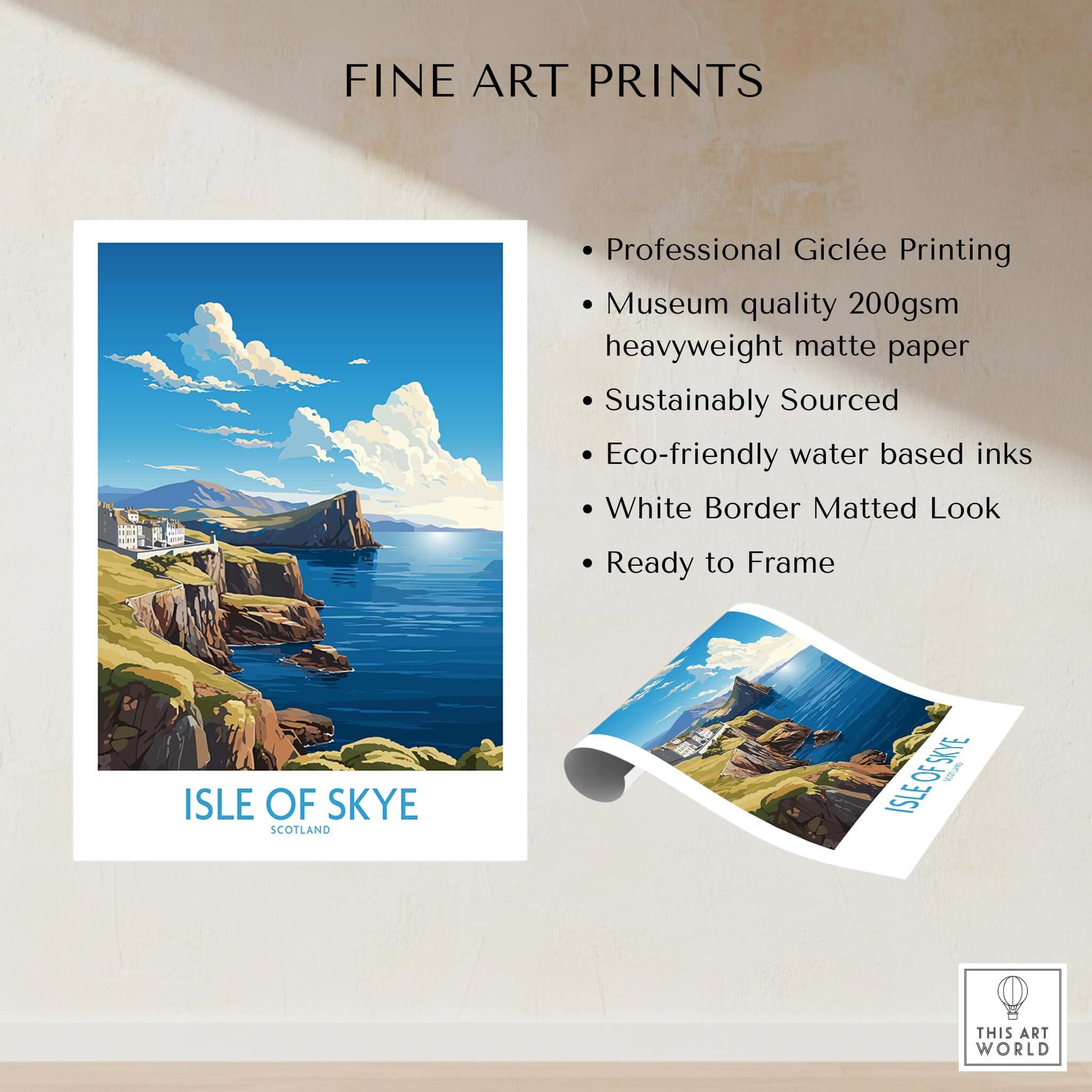 Isle of Skye Poster Modern featuring vibrant colors and a breathtaking landscape, perfect for home decor.