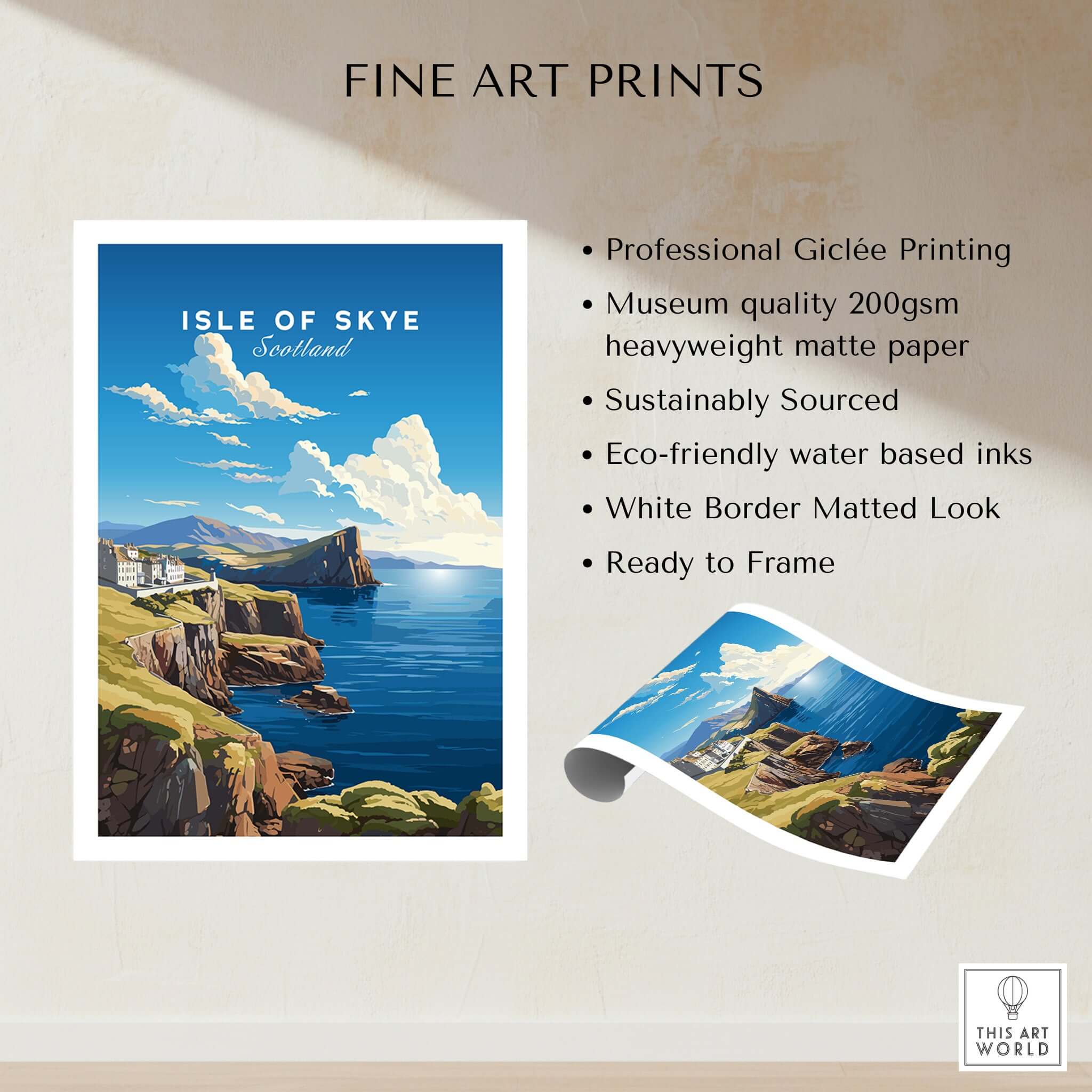 Isle of Skye Poster featuring stunning landscapes and eco-friendly printing details.
