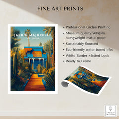 Jardim Majorelle Marrakesh Wall Art Print | Moroccan Blue Garden Travel Posters featuring vibrant garden landscape.