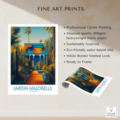 Jardim Majorelle Marrakesh Posters | Vibrant Architecture & Palms Canvas Print with Giclée printing details.