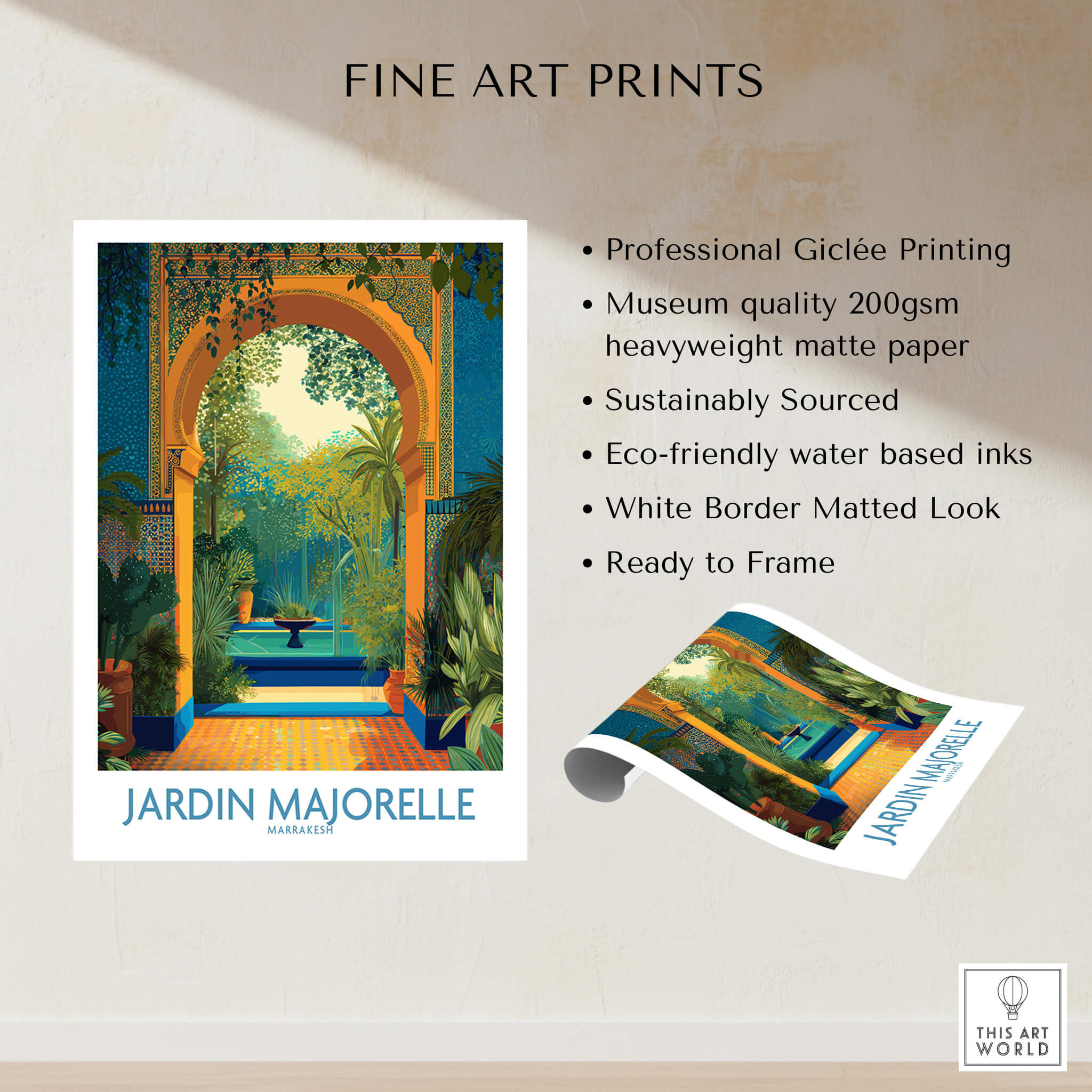 Jardim Majorelle Marrakesh Canvas Print | Tropical Oasis Landscape Poster showcasing fine art prints features.