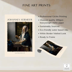 Johannes Vermeer Woman Holding a Balance 1662 Dutch Baroque Art Print Poster features elegant design and eco-friendly printing.