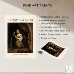 Johannes Vermeer A Woman Feeding Parrot - Dutch Golden Age Art Print Poster showcasing fine art details and features.