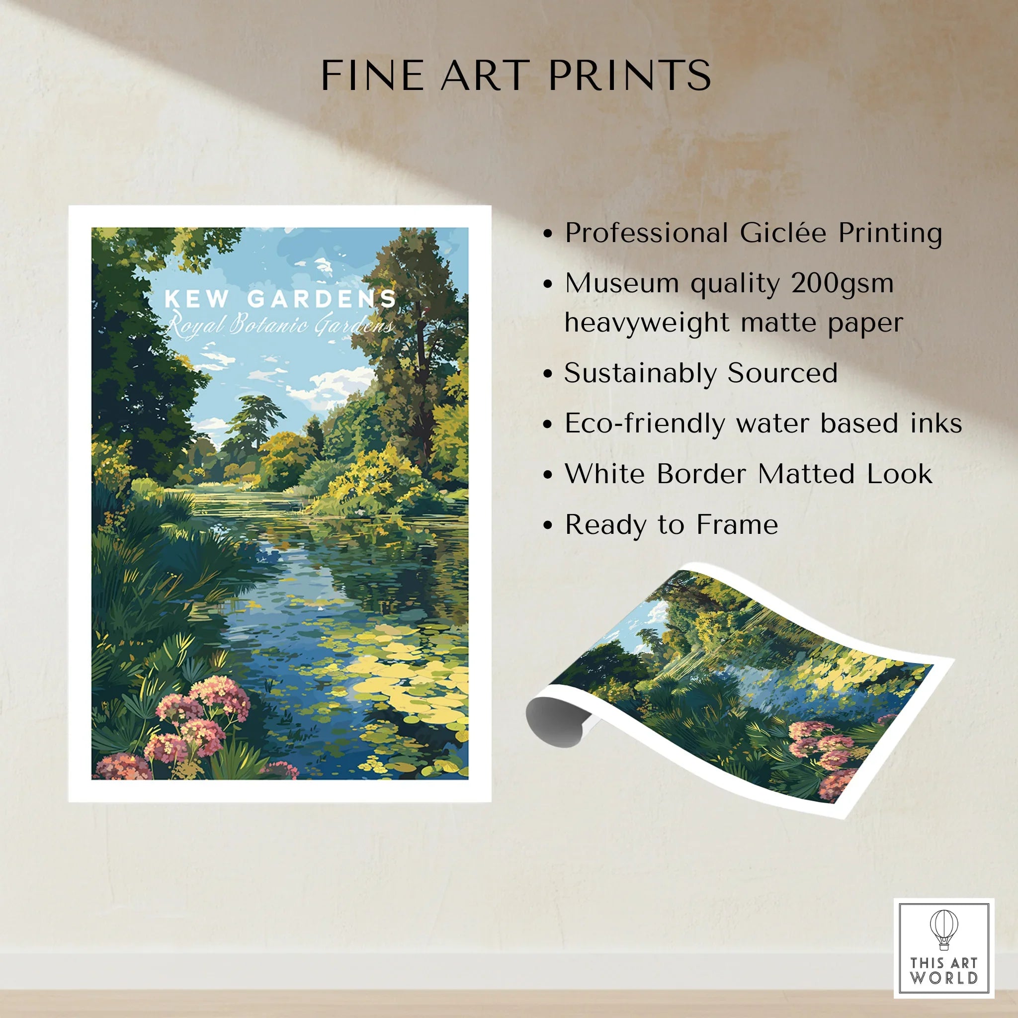 Kew Gardens fine art print with botanical landscape, unframed, matte paper, eco-friendly ink