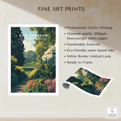Kew Gardens art print with lush botanical garden scene, unframed fine art poster display
