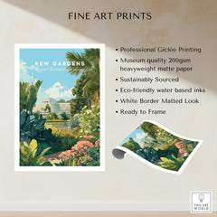 Kew Gardens fine art print with botanical garden illustration, unframed with white border.