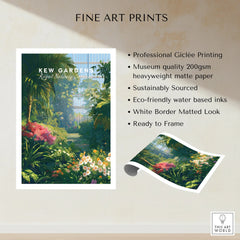 Kew Gardens botanical wall art print, vibrant floral and greenery, unframed fine art