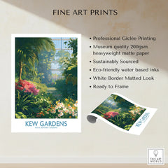 Kew Gardens fine art print with lush botanical flowers, unframed, gallery wall decor.