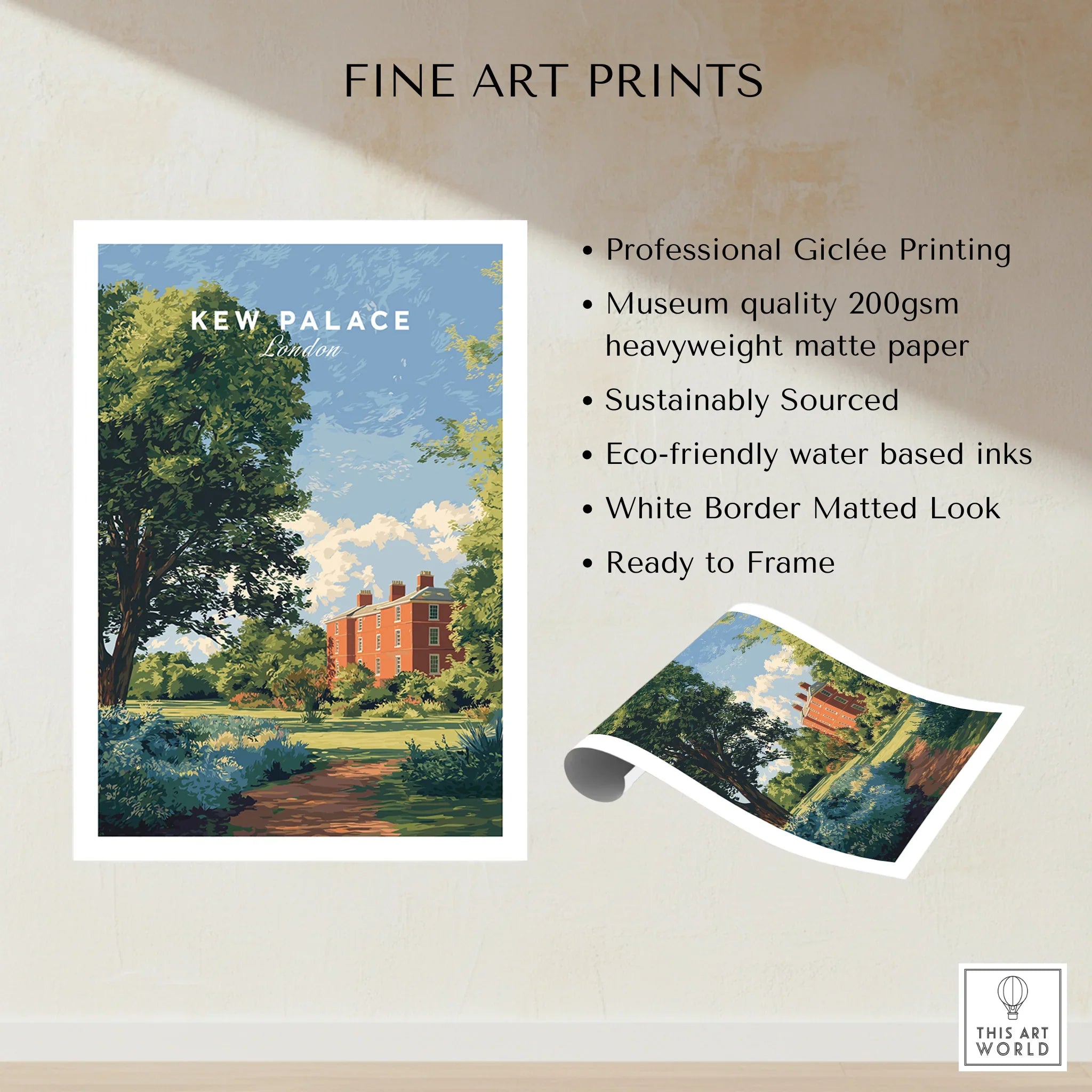 Kew Palace London fine art print on heavyweight matte paper with landscape and trees.