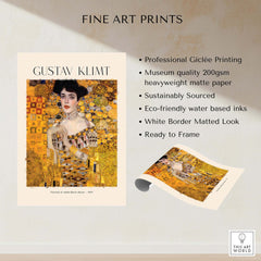 Gustav Klimt Art Print - Portrait of Adele Bloch-Bauer I Poster 1907 with fine art quality features and design details.