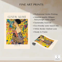 Gustav Klimt Lady with Fan Art Print 1918 - Art Nouveau Poster showcasing Giclée printing and vibrant colors.
