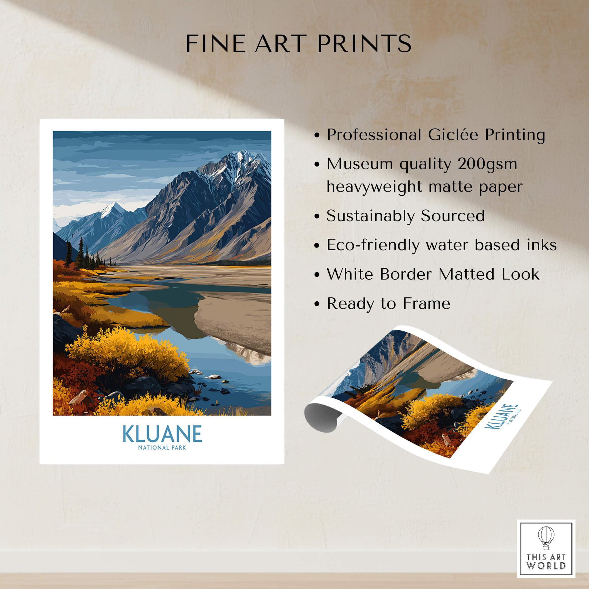 Kluane National Park Canada Canvas Print | Mountain Poster showcasing stunning landscape details and fine art printing features.