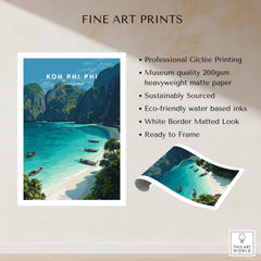 Koh Phi Phi Thailand Travel Poster | Maya Bay Tropical Beach Wall Art Print showcasing stunning tropical scenery.