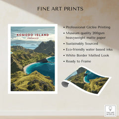 Komodo Island Indonesia fine art print poster with coastal landscape, unframed, museum quality