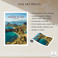 Komodo Island Indonesia travel poster art print unframed, vibrant coastal landscape details