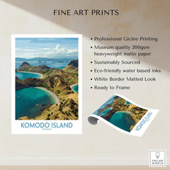 Komodo Island art print with scenic coastal view, white border, and fine art print details