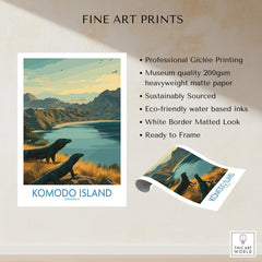Komodo Island fine art print with Komodo dragons, tropical landscape, unframed wall art