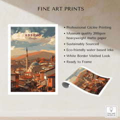 Kosovo Balkan City Rooftops Canvas Print | European Travel Wall Decor showcasing Giclée printing and sustainable materials.