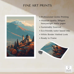 Kosovo Historic Church Hill View Canvas Print | European Wall Decor showcasing professional Giclée printing and natural scenery.