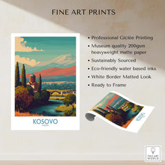 Kosovo Art Print | Snowy Mountain Balkan Poster showcasing vibrant landscape and professional Giclée printing details.