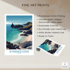 Kynance Cove Cornwall Poster | Scenic Sea Cliffs & Beach Canvas Print showcasing cliffs and beach in vibrant colors.