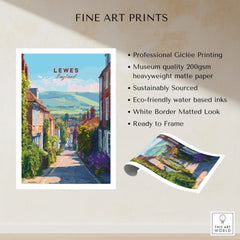 Lewes England fine art print with colorful street scene, unframed poster details, wall art